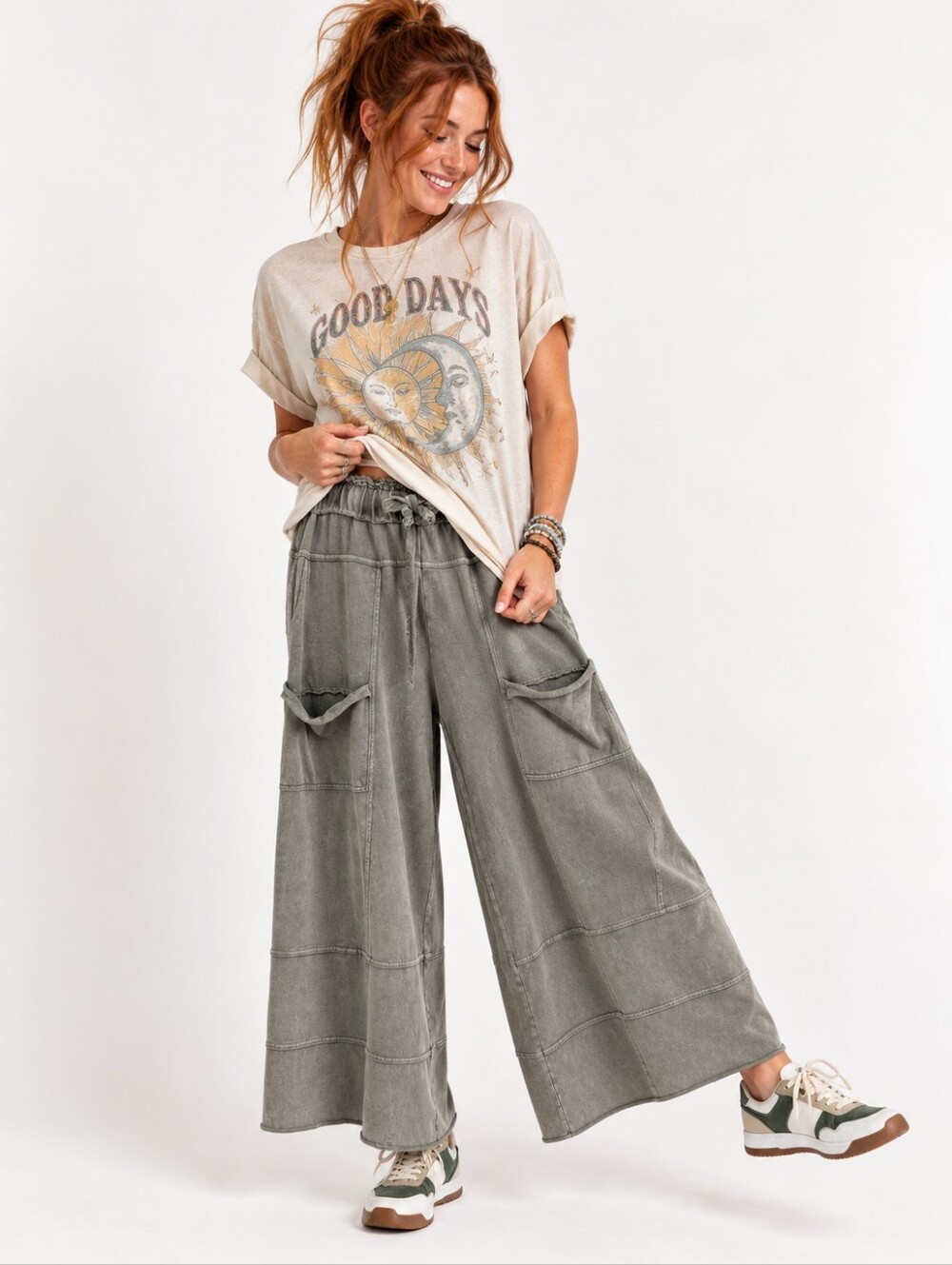 Easel Los Angeles Gray Mineral Wash Wide Leg Cargo Sweatpants Size L